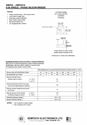 KBPC606 Datasheet PDF Semtech Corporation
