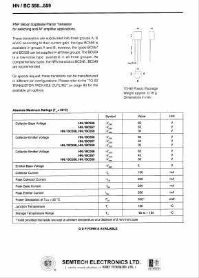 BC557 Datasheet PDF Semtech Corporation
