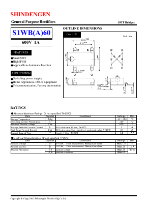 S1WBA60 Datasheet PDF Shindengen