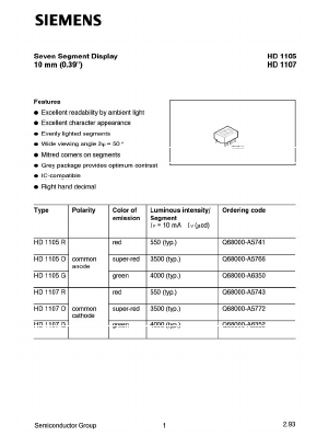 HD1107R Datasheet PDF Siemens AG