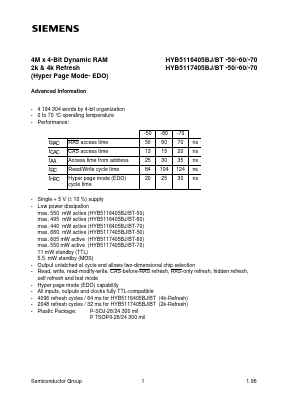 HYB5116405BT-60 Datasheet PDF Siemens AG