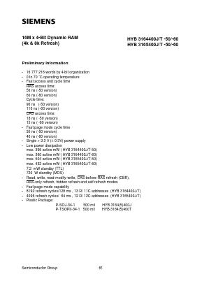 HYB3164400T-60 Datasheet PDF Siemens AG
