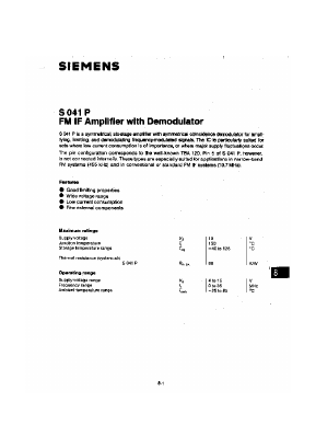 S041P Datasheet PDF Siemens AG