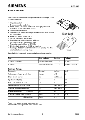 BTS630 Datasheet PDF Siemens AG