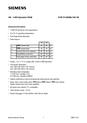 HYB514400BJ Datasheet PDF Siemens AG
