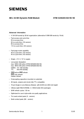 HYM324020GS-60 Datasheet PDF Siemens AG