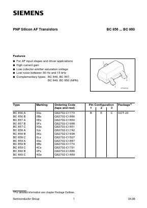 BC857A Datasheet PDF Siemens AG
