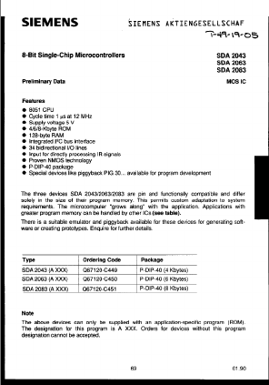 SDA2083 Datasheet PDF Siemens AG