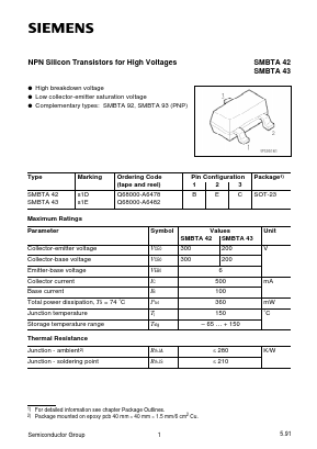 SMBTA42 Datasheet PDF Siemens AG