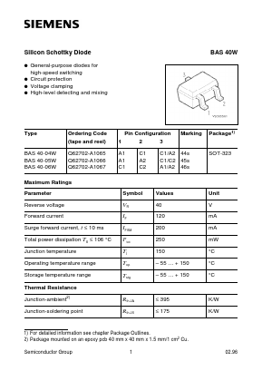 BAS40-04W Datasheet PDF Siemens AG