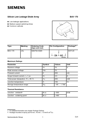 BAV170 Datasheet PDF Siemens AG