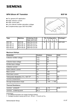 BCP68-25 Datasheet PDF Siemens AG