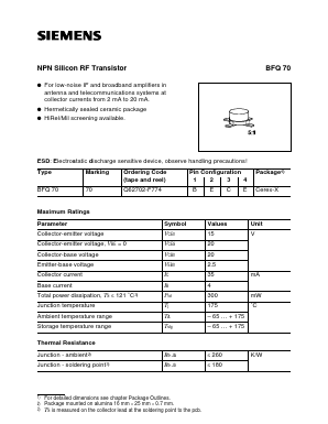 BFQ70 Datasheet PDF Siemens AG