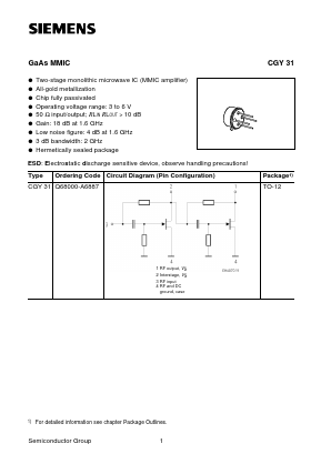 CGY31 Datasheet PDF Siemens AG