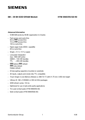 HYM368035GS-60 Datasheet PDF Siemens AG