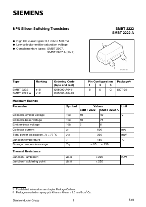 SMBT2222 Datasheet PDF Siemens AG