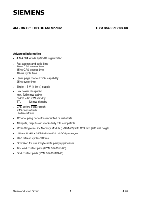 HYM364035S-60 Datasheet PDF Siemens AG