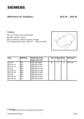 BCX55-10 Datasheet PDF Siemens AG
