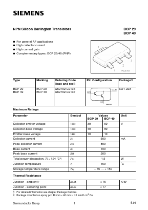 BCP29 Datasheet PDF Siemens AG