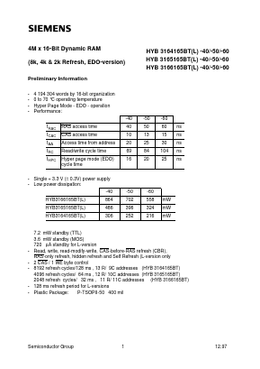 HYB3165165BT-40 Datasheet PDF Siemens AG