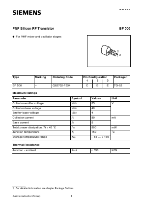 BF506 Datasheet PDF Siemens AG