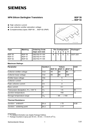 BSP52 Datasheet PDF Siemens AG