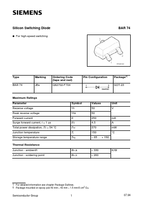 BAR74 Datasheet PDF Siemens AG