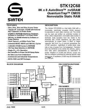 STK12C68-W45 Datasheet PDF Simtek Corporation