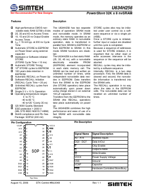 U634H256SC35 Datasheet PDF Simtek Corporation