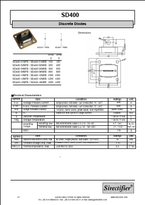 SD400-02NRB Datasheet PDF Sirectifier Electronics