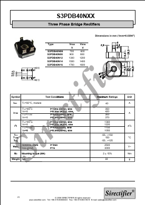 S3PDB40NXX Datasheet PDF Sirectifier Electronics