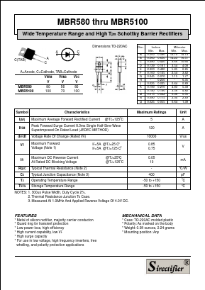 MBR580 Datasheet PDF Sirectifier Electronics
