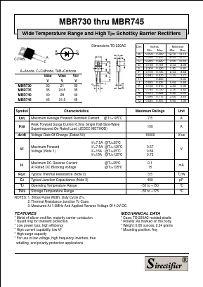 MBR735 Datasheet PDF Sirectifier Electronics