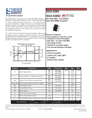 SGA-5289Z Datasheet PDF Sirenza Microdevices => RFMD
