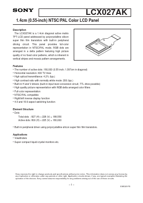 LCX027AK Datasheet PDF Sony Semiconductor