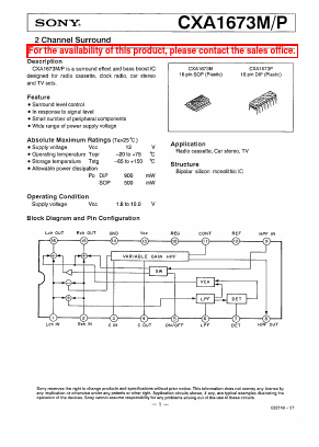 CXA1673 Datasheet PDF Sony Semiconductor