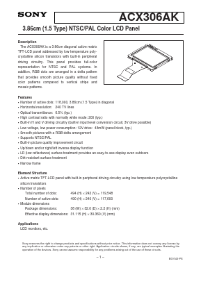 ACX306 Datasheet PDF Sony Semiconductor