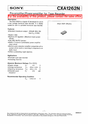 CXA1262 Datasheet PDF Sony Semiconductor