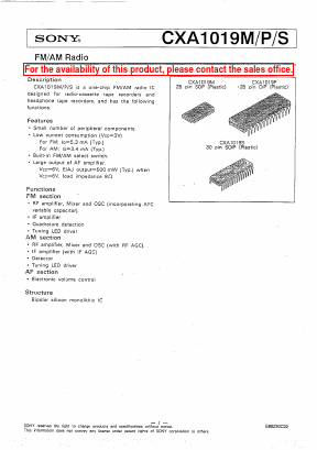 CXA1019M Datasheet PDF Sony Semiconductor