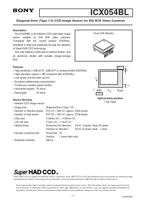 ICX054BL Datasheet PDF Sony Semiconductor