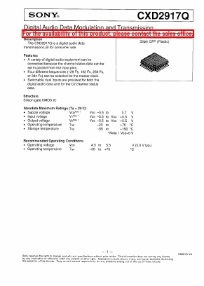 CXD2917 Datasheet PDF Sony Semiconductor