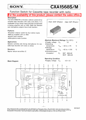 CXA1568M Datasheet PDF Sony Semiconductor