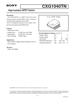 CXG1040TN Datasheet PDF Sony Semiconductor