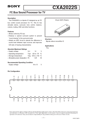 CXA2022S Datasheet PDF Sony Semiconductor