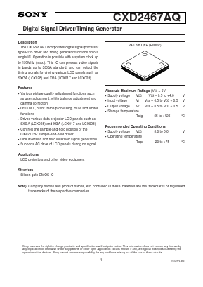 CXD2467AQ Datasheet PDF Sony Semiconductor