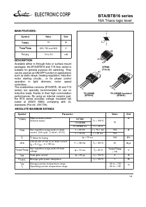 BTA16-800SWRG Datasheet PDF Suntac Electronic