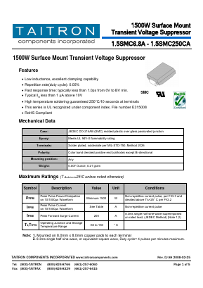 1.5SMC12CA Datasheet PDF TAITRON Components Incorporated