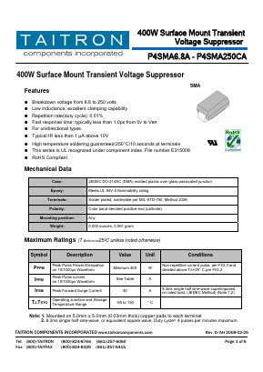 P4SMA180A Datasheet PDF TAITRON Components Incorporated