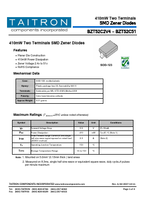 BZT52C10 Datasheet PDF TAITRON Components Incorporated