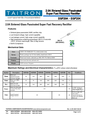 EGP20G Datasheet PDF TAITRON Components Incorporated